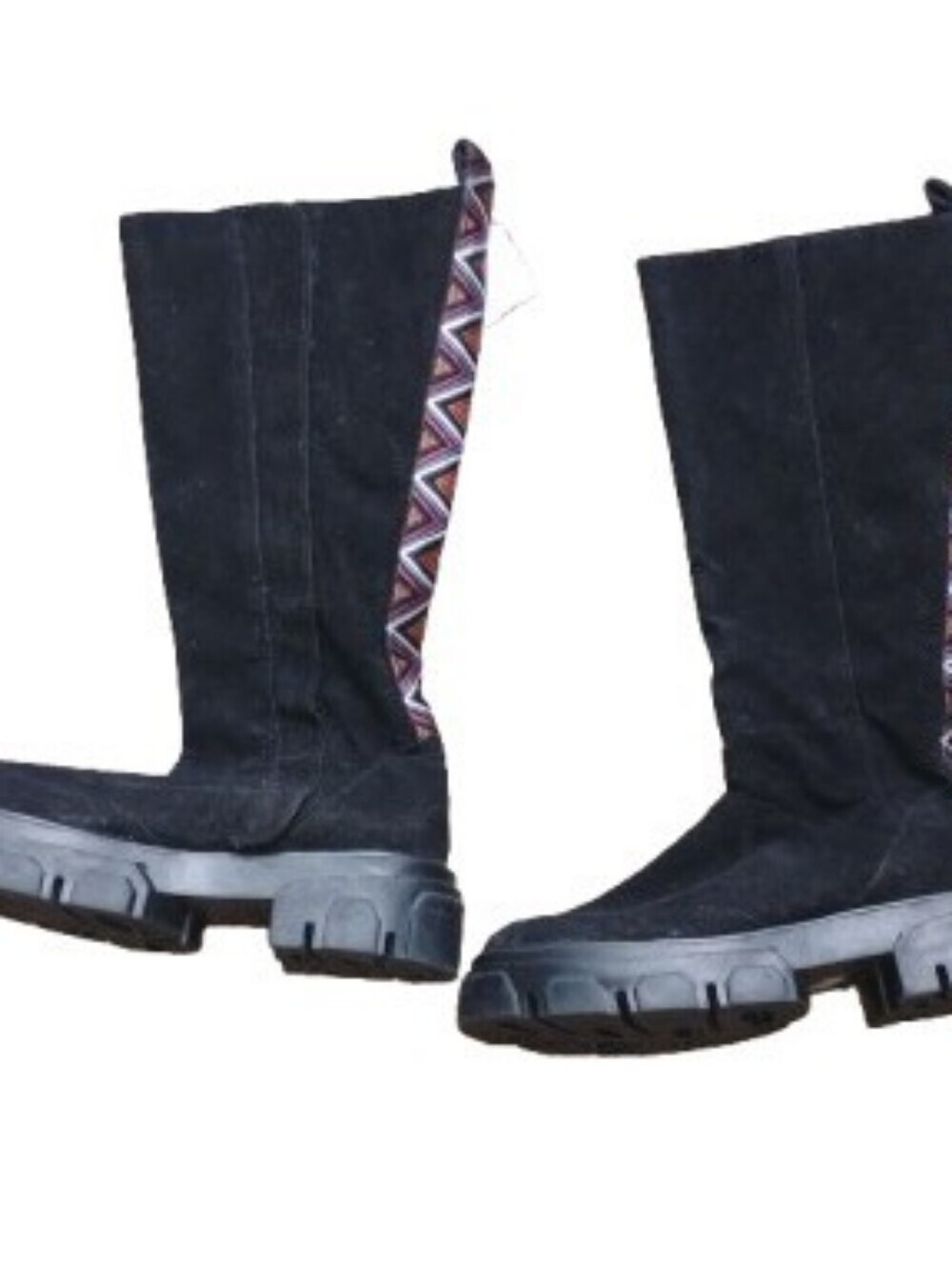 New Without Tags Farm Rio Black Suede Embroidered Lug Sole Tall Boots Size 8